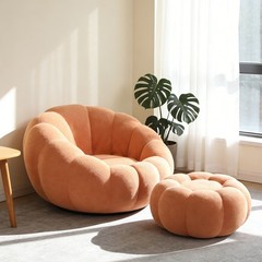Single Sofa Chair Pumpkin Shape with Footstool Lounge Floor Sofa Living Room