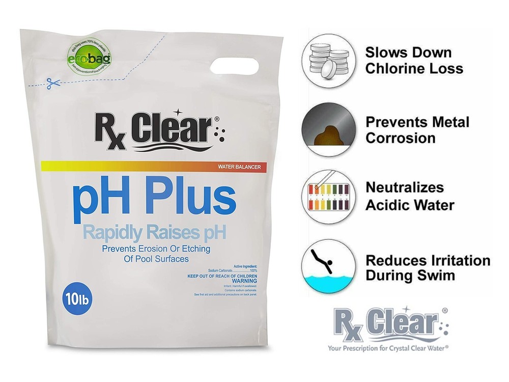 Rx Clear pH Plus Increaser Granular Soda Ash Chemical For Swimming Pool - 10 lbs