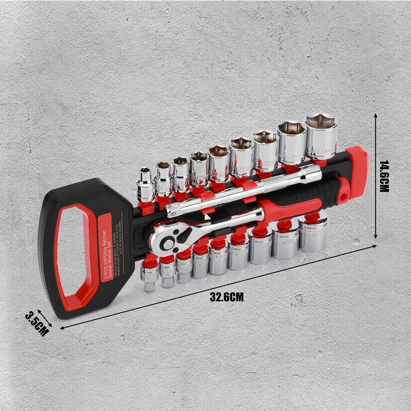 21PCS 3/8" Ratchet Socket Wrench Set, Drive Socket Set with 19 Sockets, 6 - 24mm gallery