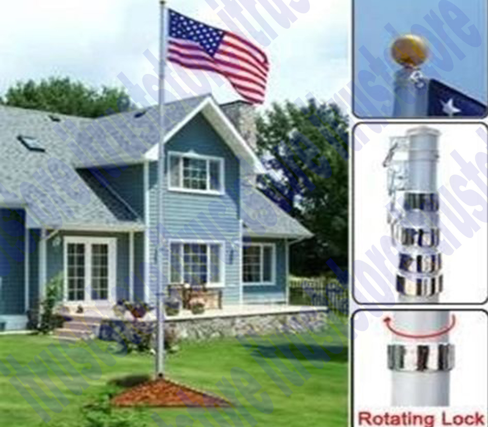 USA FLAG POLE 20FT ALUMINUM TELESCOPING TELESCOPE IN GROUND MOUNTING 5 SEC KIT gallery