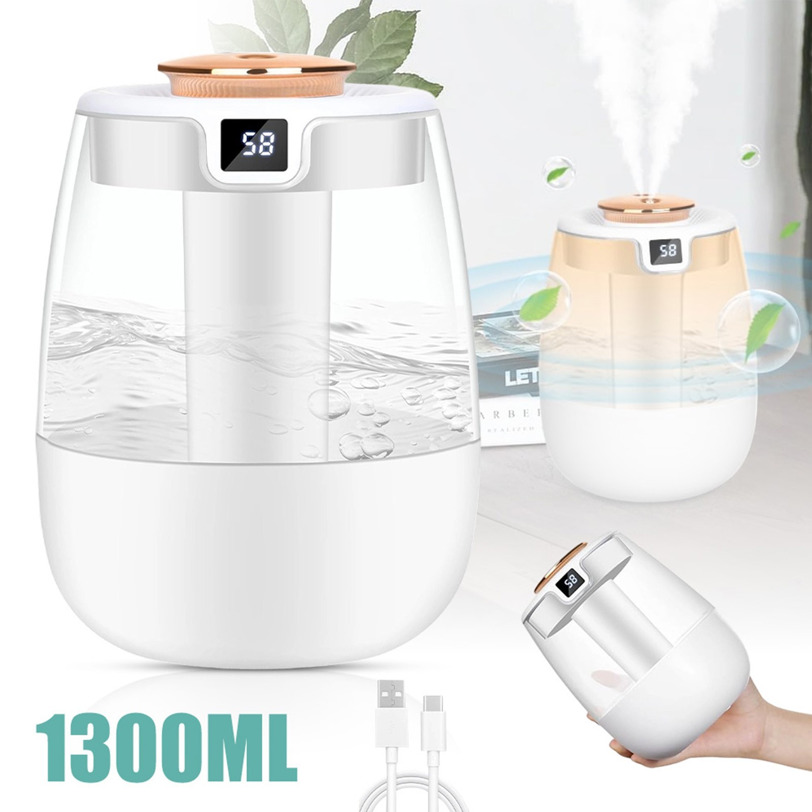 1300ml Humidifiers for Bedroom Large Room Office Cool Mist Air Humidifier Indoor gallery