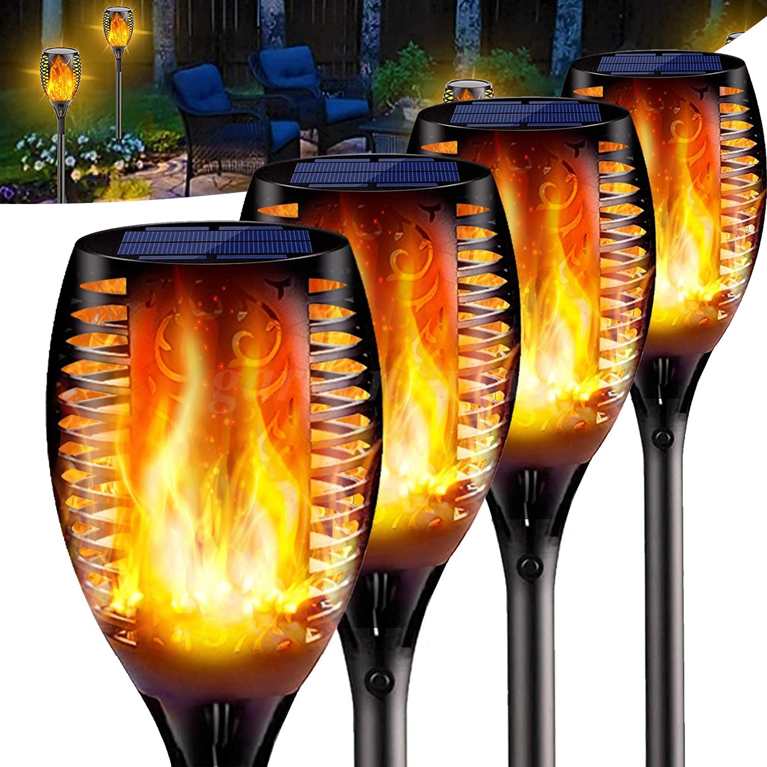 4-Pack 96 LED 3-Lighting Modes Solar Torch Light Dancing Flickering Flame Lamp gallery
