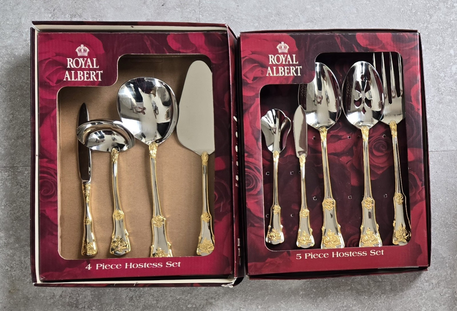 NEW RARE OPEN BOX Royal Albert Old Country Roses 9 Piece Flatware Hostess Set gallery