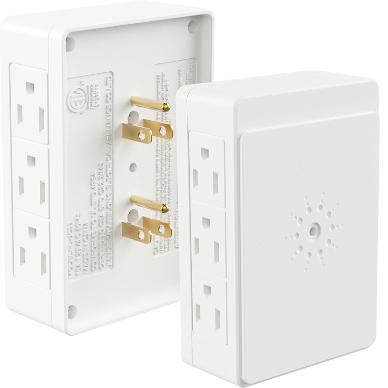 2 Pack Side Outlet Plug Adapter, 6-Outlet Extender, 3-Prong, Multiple Plug, Wall gallery