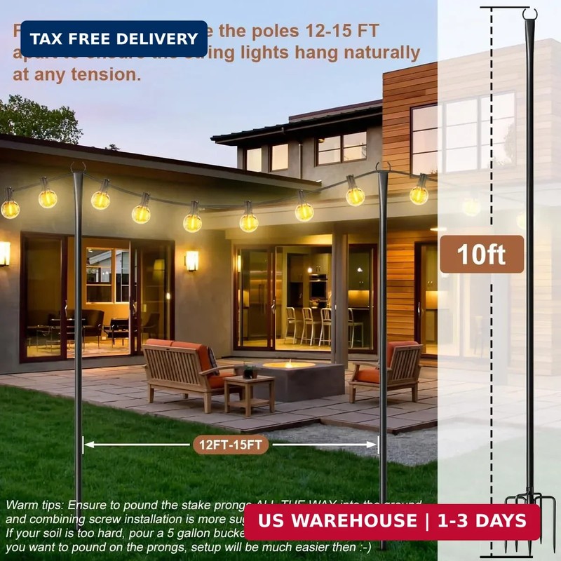 6 Pack String Light Poles for Outside, Upgraded Heavy-Duty Metal Poles for Outdo gallery