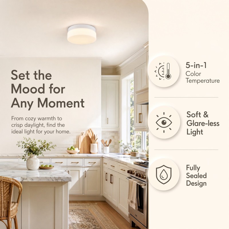 12'' Modern 24W LED Ceiling Light White 5CCT Dimmable Glass Flush Mount Fixture gallery