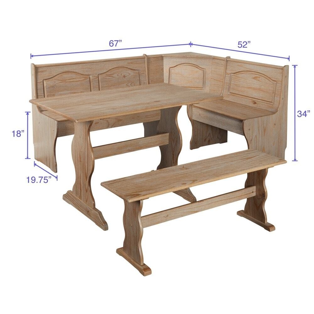 3-Piece Kitchen Breakfast Set Solid Pine w/ Dining Table Bench Nook Natural gallery