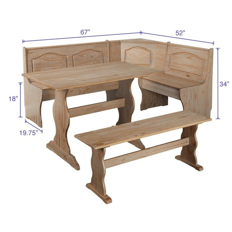 3-Piece Kitchen Breakfast Set Solid Pine w/ Dining Table Bench Nook Natural gallery