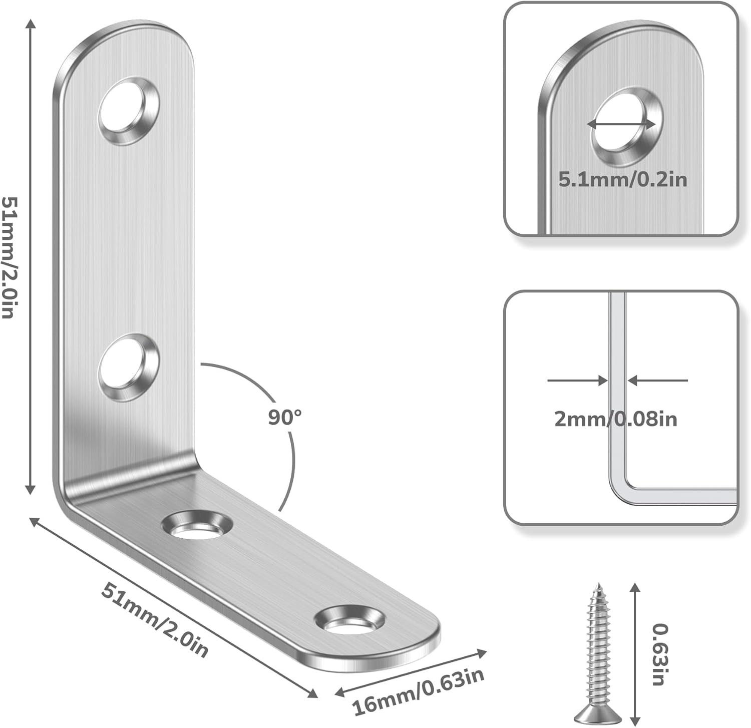 20 Pcs 2 Inch L Bracket Stainless Steel Corner Braces 90 Degree Angle Bracket # gallery