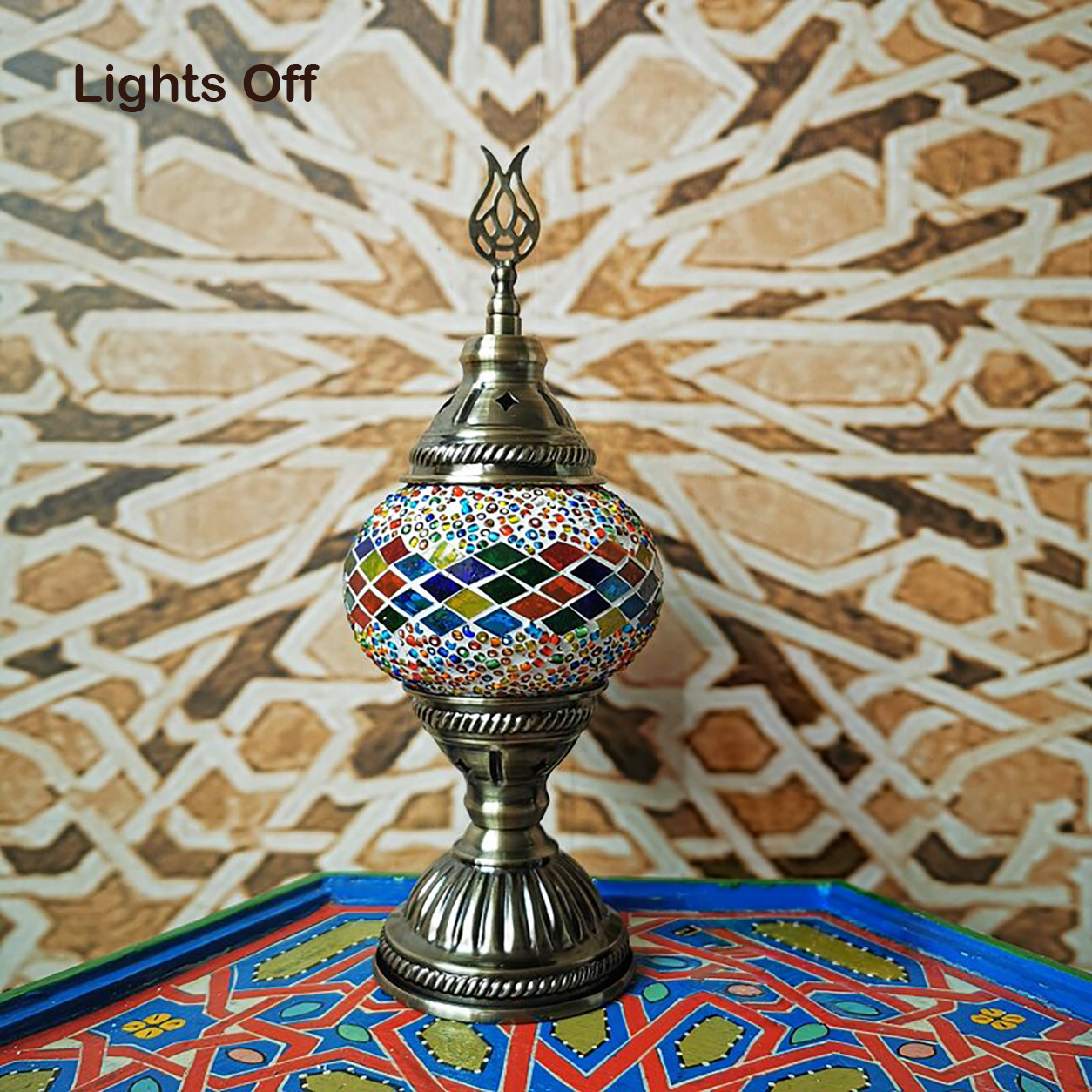 Turkish Mosaic Table Lamp Yellow Moroccan Glass Bedside Accent Night Light gallery