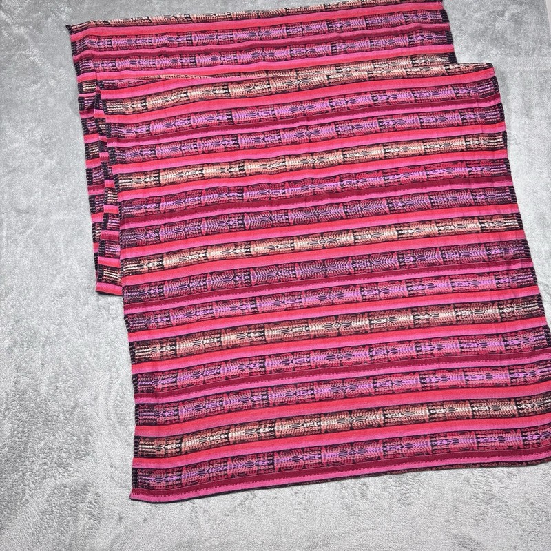 Guatemalan Hand Woven Table Runner Pink Red Stripe Textile Boho Folk Art 80x33 gallery