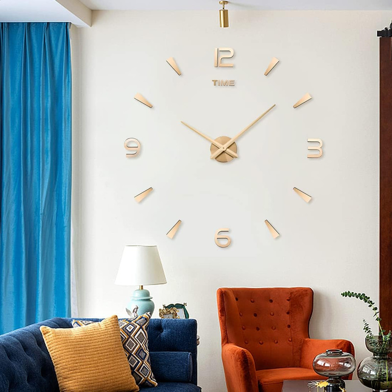 Large DIY Wall Clock Kit 3D Frameless Mirror Stickers Modern Home Office Decor G gallery