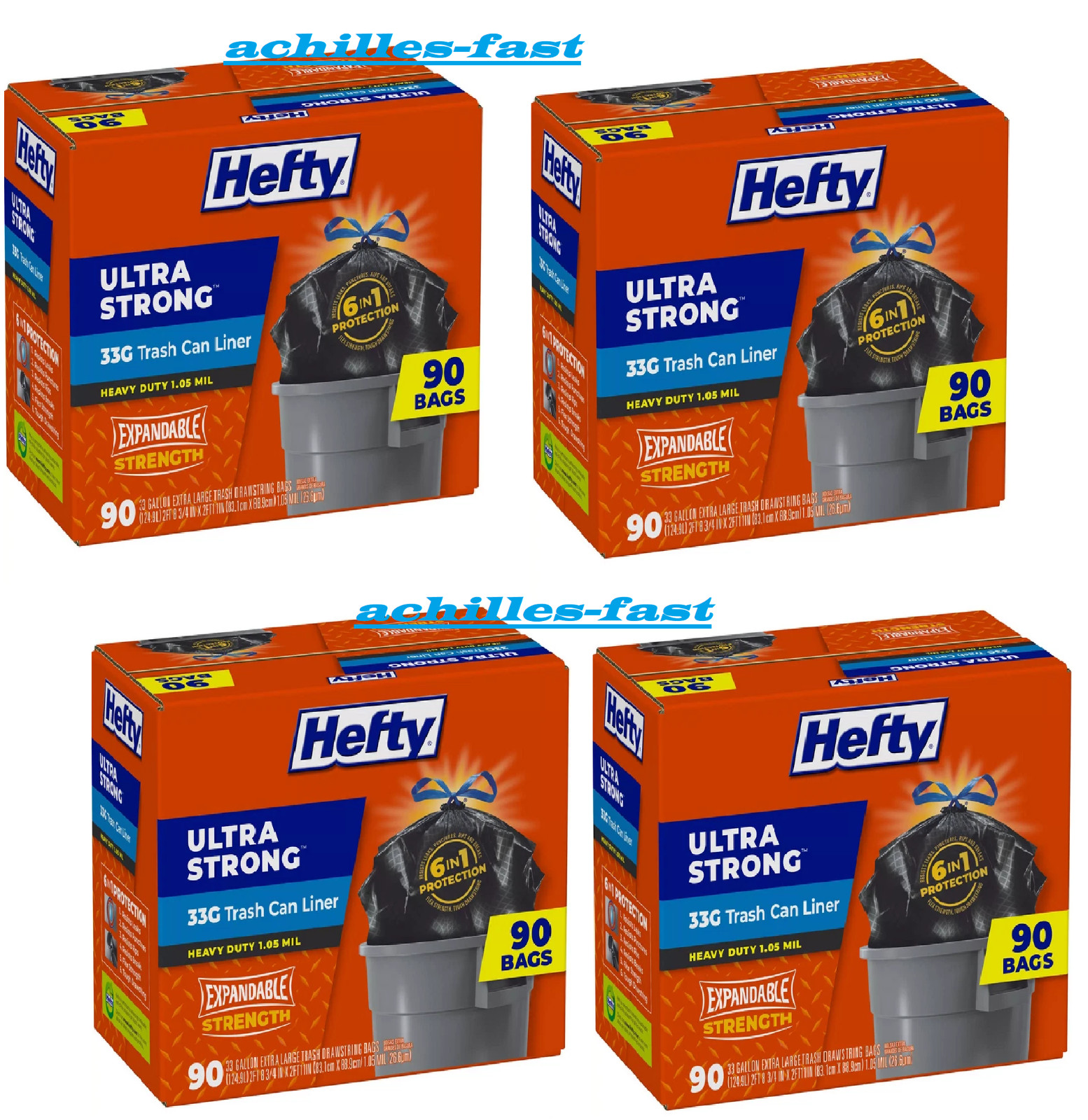 4 Pack - Hefty Ultra Strong Drawstring Trash Bags, Unscented 33 gal., 90 ct. gallery