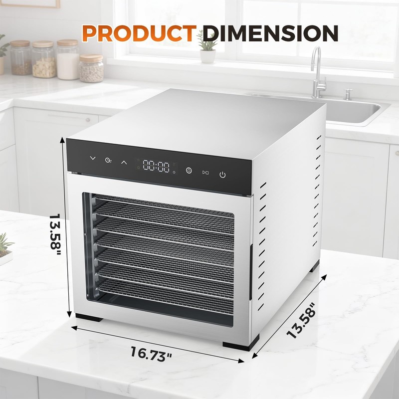 OLIXIS Food Dehydrator Machine, 500W Jerky Dehydrators w/8 Stainless Steel Large gallery