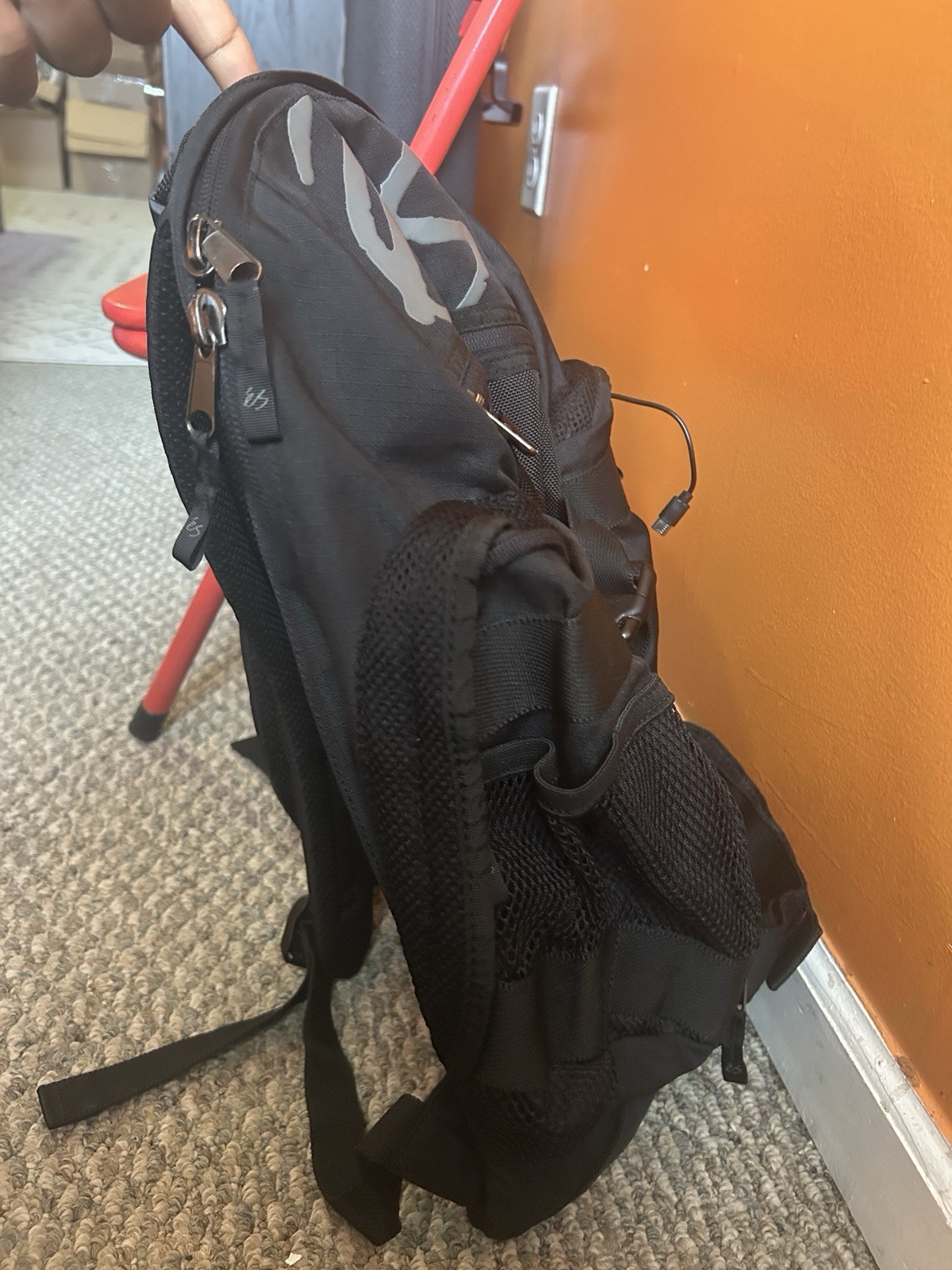Black Nylon Hiking Backpack, Adjustable Straps, Mesh & Zipper Pockets 2