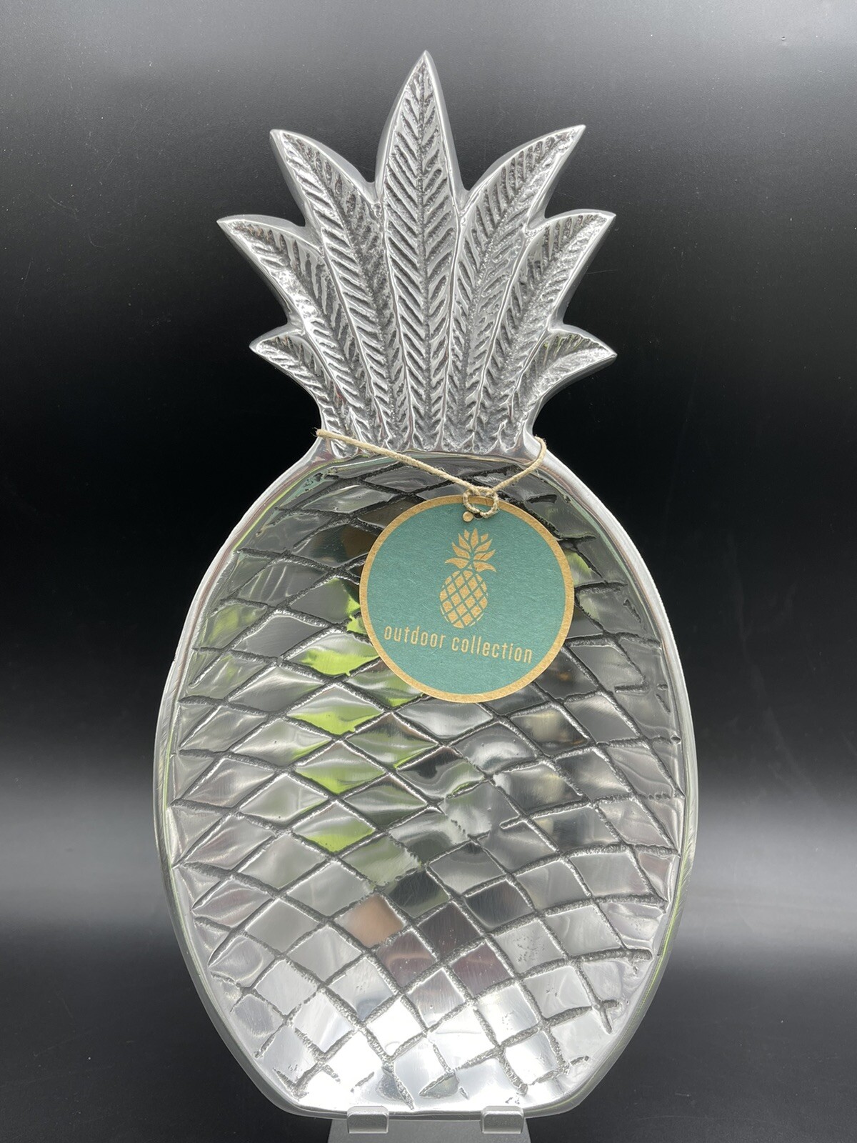 Outdoor Collection Silver Pineapple Shaped Platter Tray Decoration 12"x 6" gallery