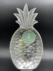 Outdoor Collection Silver Pineapple Shaped Platter Tray Decoration 12″x 6″
