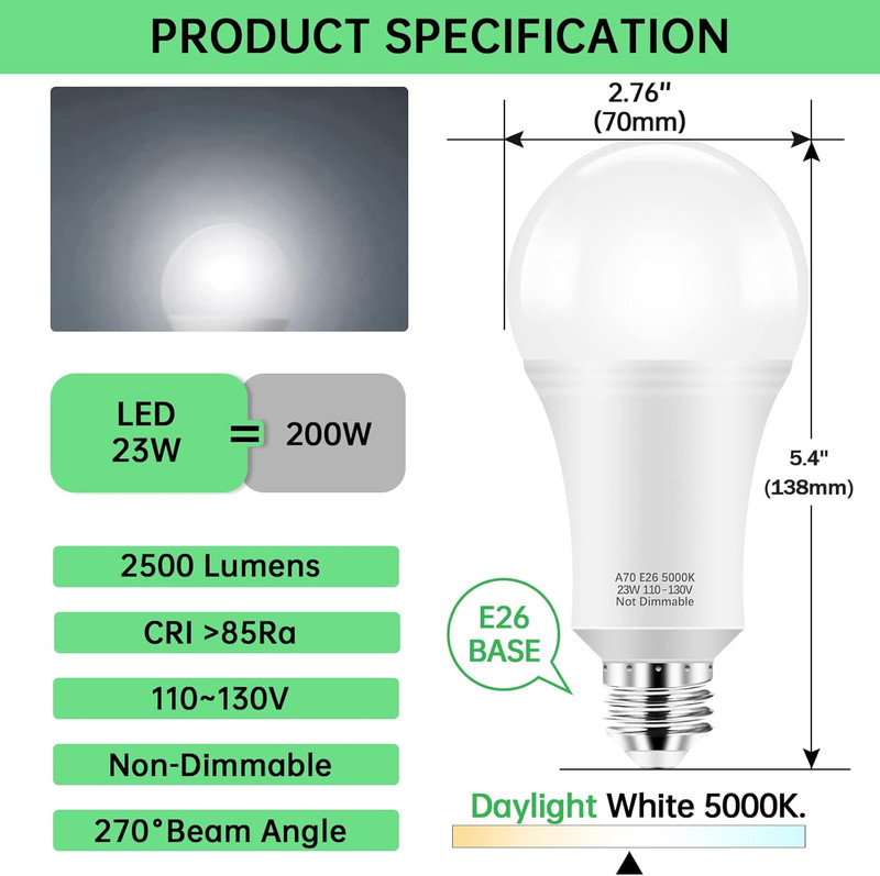 150W-200W Equivalent LED Light Bulbs, A21 23W Super Bright Light Bulb 5000K Dayl gallery