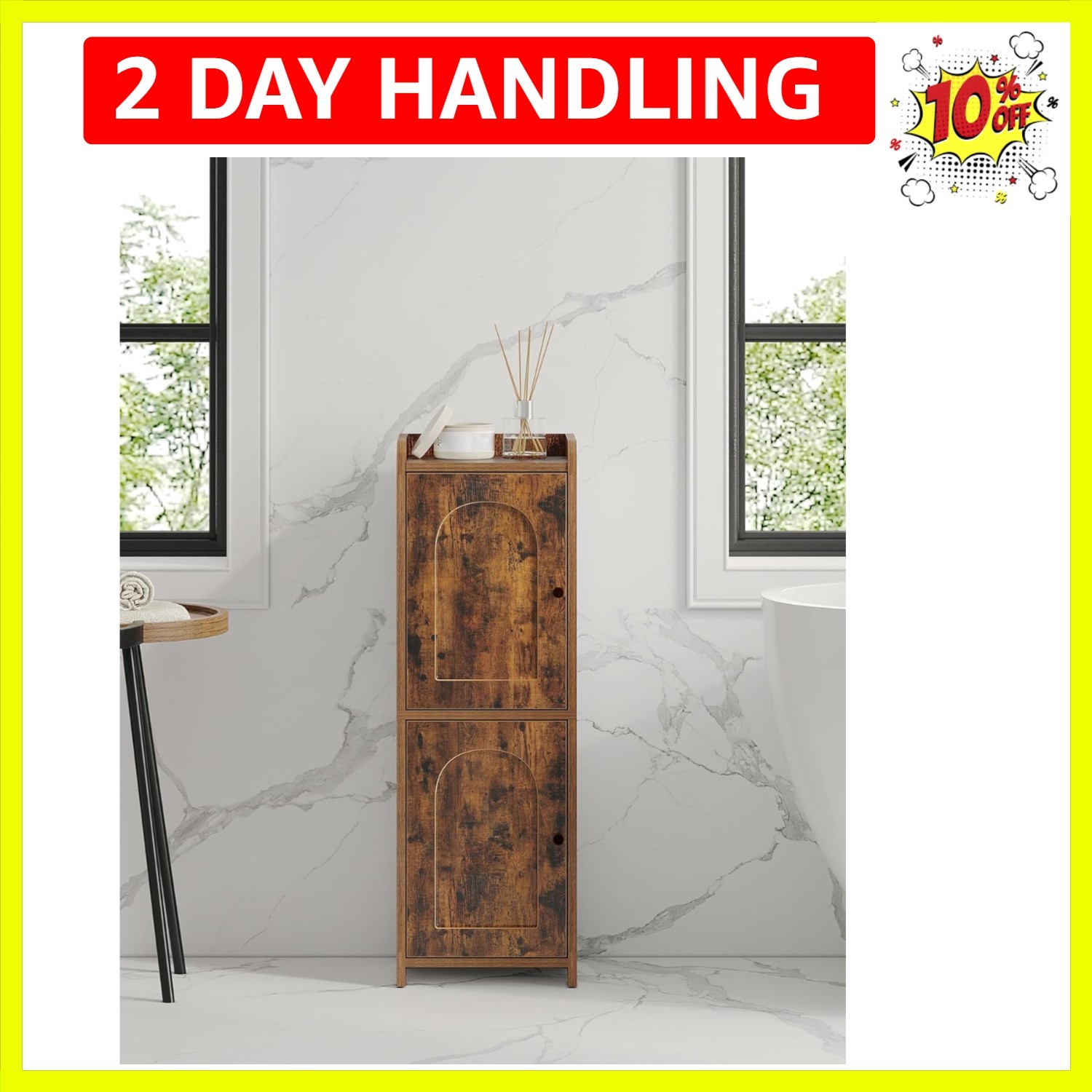 Bathroom Storage Cabinet, Small Corner Floor Cabinet with 2 Doors and Adjusta... gallery