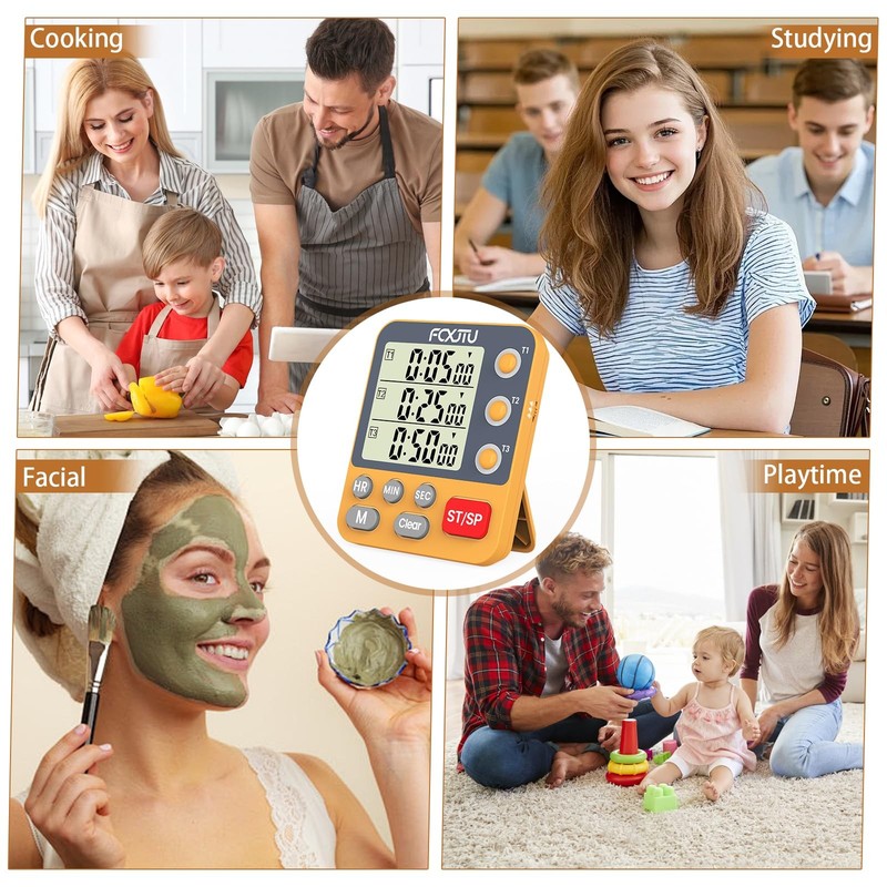 FCXJTU Digital Dual Triple Kitchen Timer, 3-Channel Magnetic Countdown Timer ... gallery