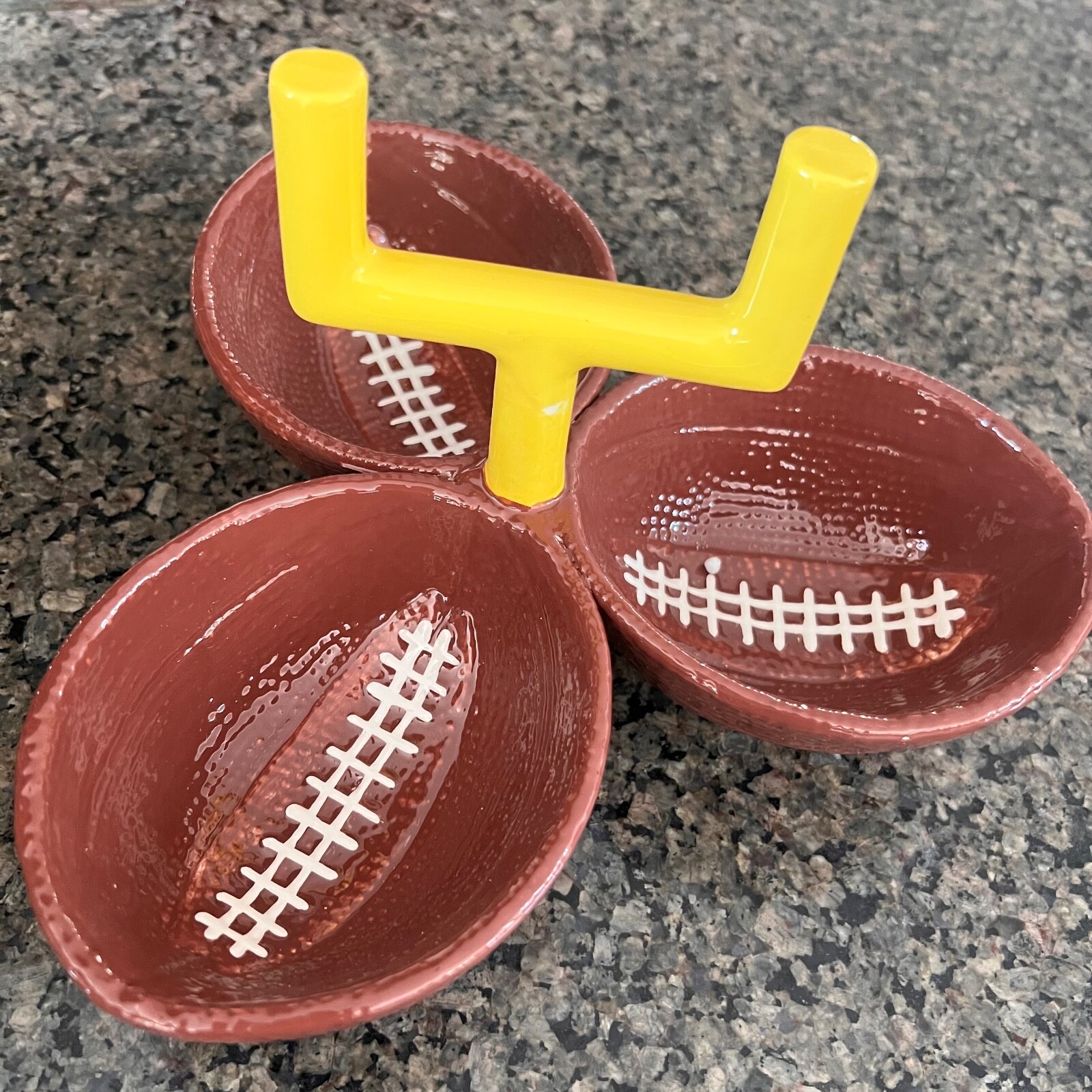 Boston Warehouse Touchdown 3 Section Football Condiment Server bowl Hand Painted gallery