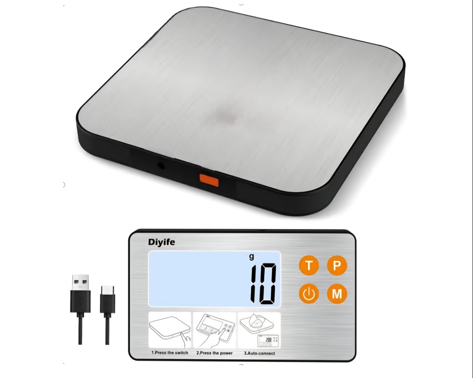 Rechargeable Digital Kitchen Food Scale 33lb Split Display Stainless Steel. NEW! gallery