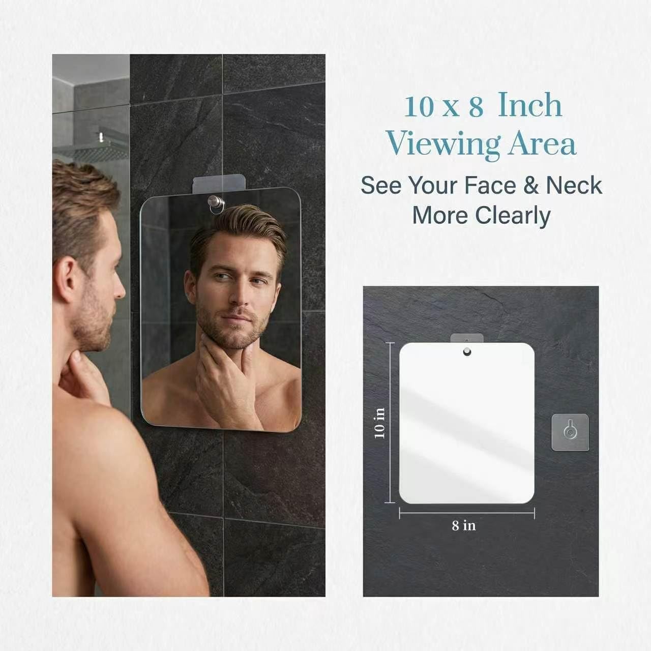 Fogless Shower Mirror Shaving Hanging Anti-Fog Bathroom Grooming Mirror 10x 8 gallery
