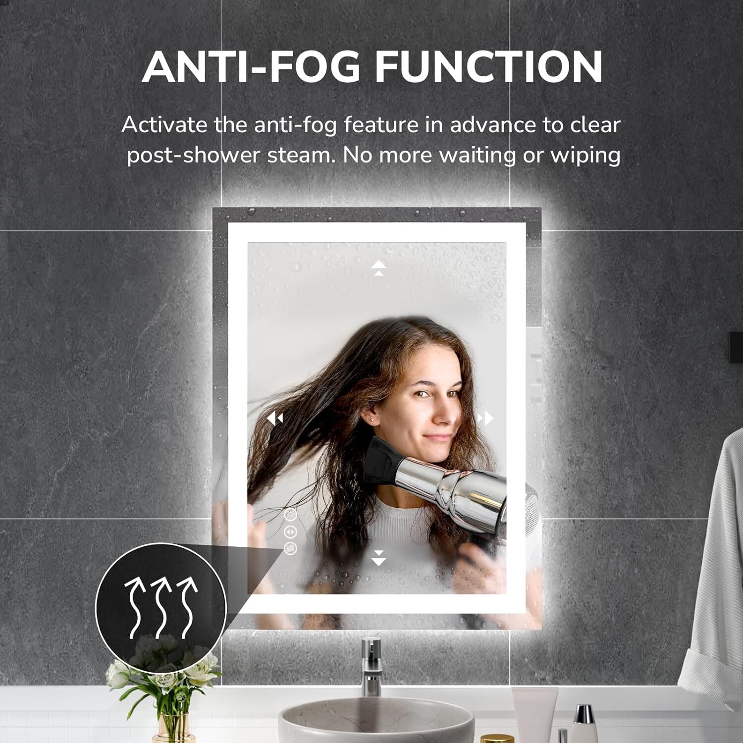 28x36'' LED Bathroom Mirror Wall Vanity Mirror Dimmable Anti-fog Tempered Glass gallery