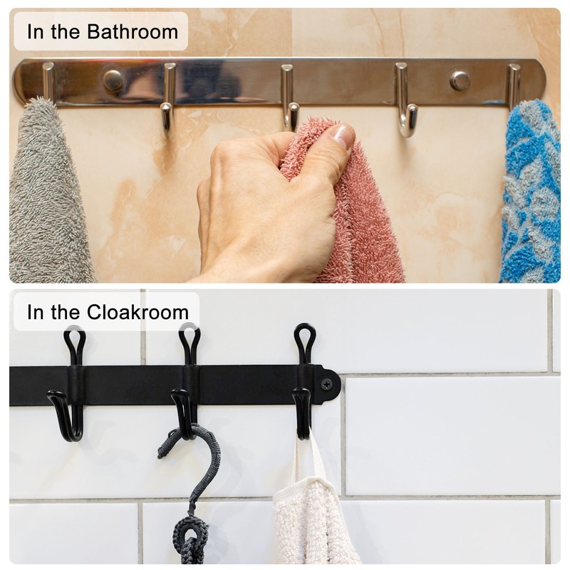 Coat Hook Rack Wall Mounted with 3 Hooks Rail Wall Hangers Silver gallery