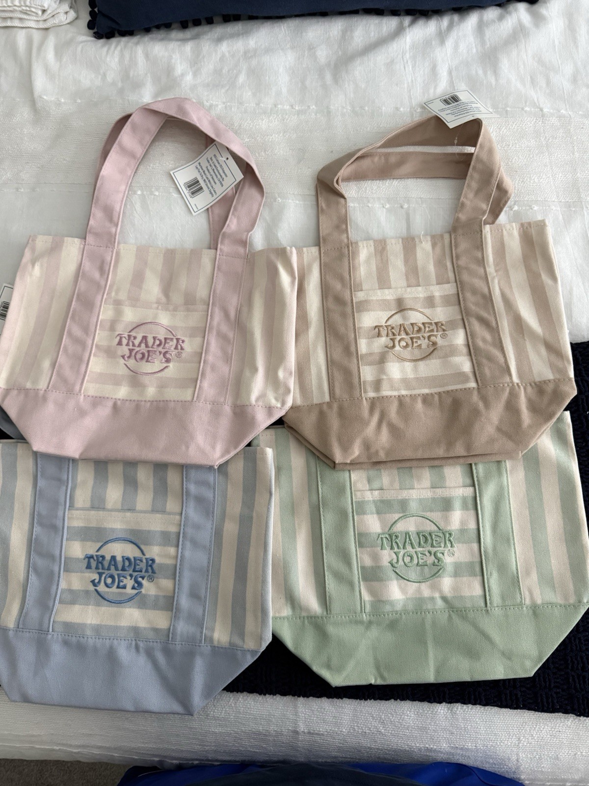 Trader Joe’s 2026 Limited Edition Mini Pastel Stripe Canvas Tote Bag Set Of 4 gallery