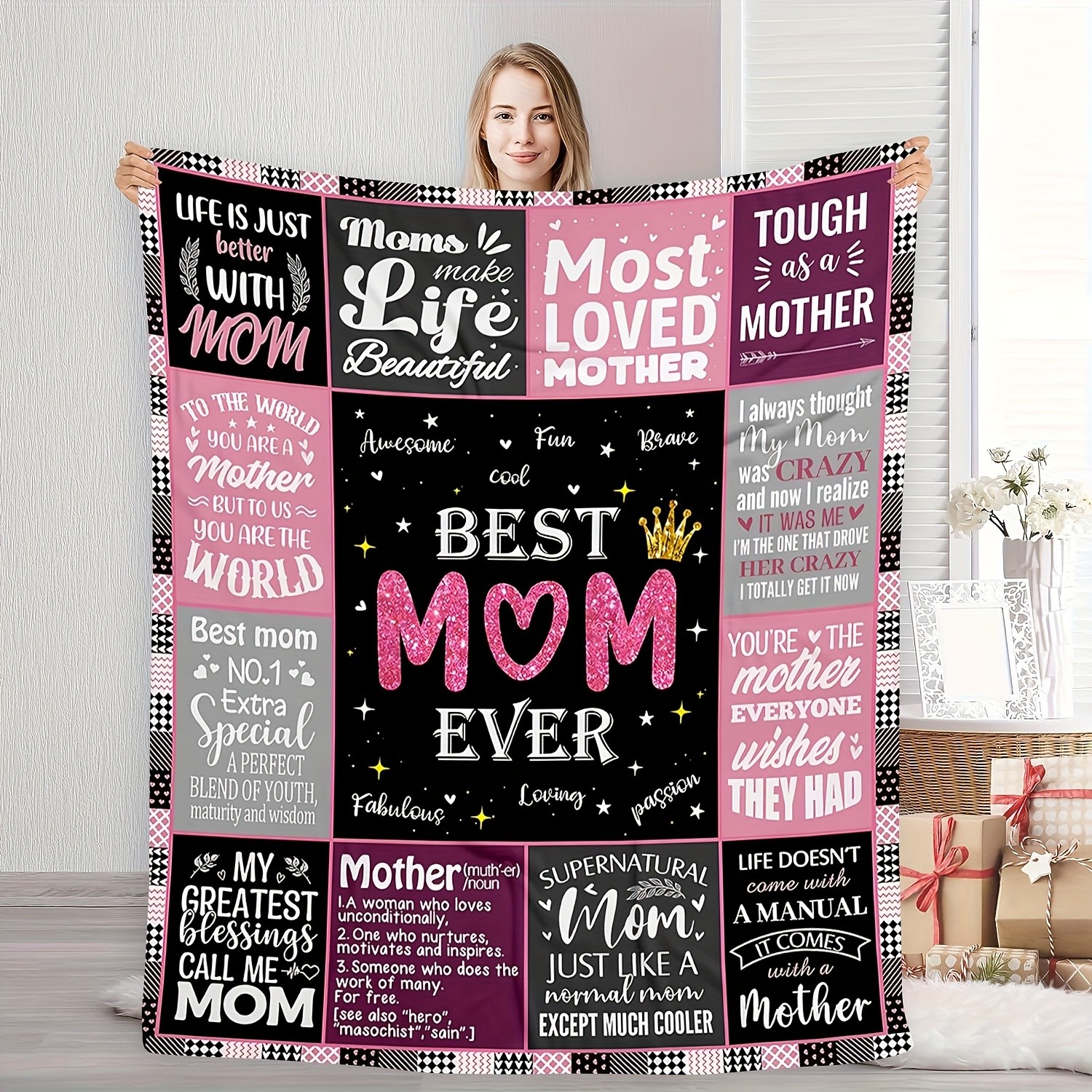1pc Four Seasons Suitable Flannel Blanket - Printed with The Best Mom Quotes P gallery
