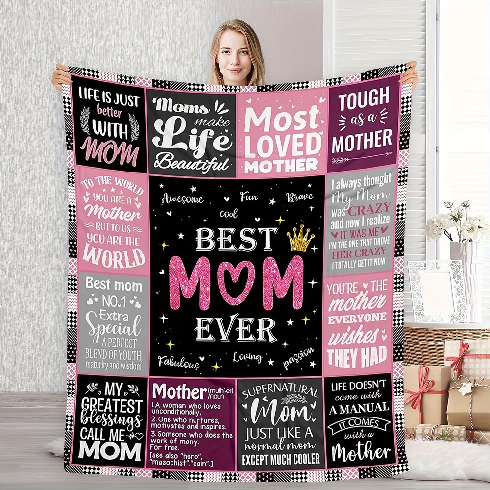 1pc Four Seasons Suitable Flannel Blanket - Printed with The Best Mom Quotes P