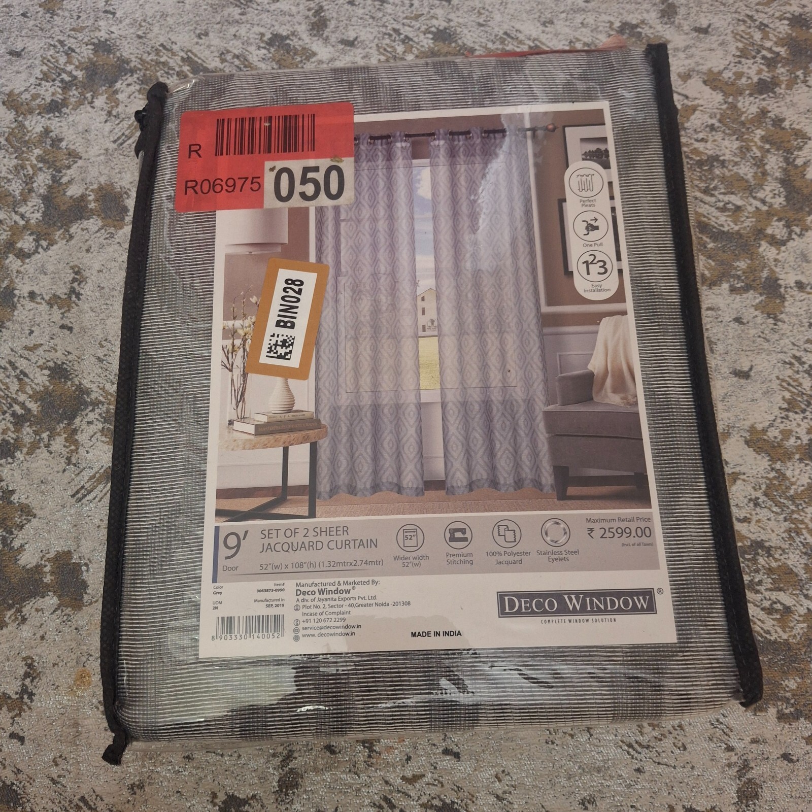 Deco Window Sheer Jacquard Curtain Panels 2-Piece 52" x 108" Gray 0063873-0990 gallery