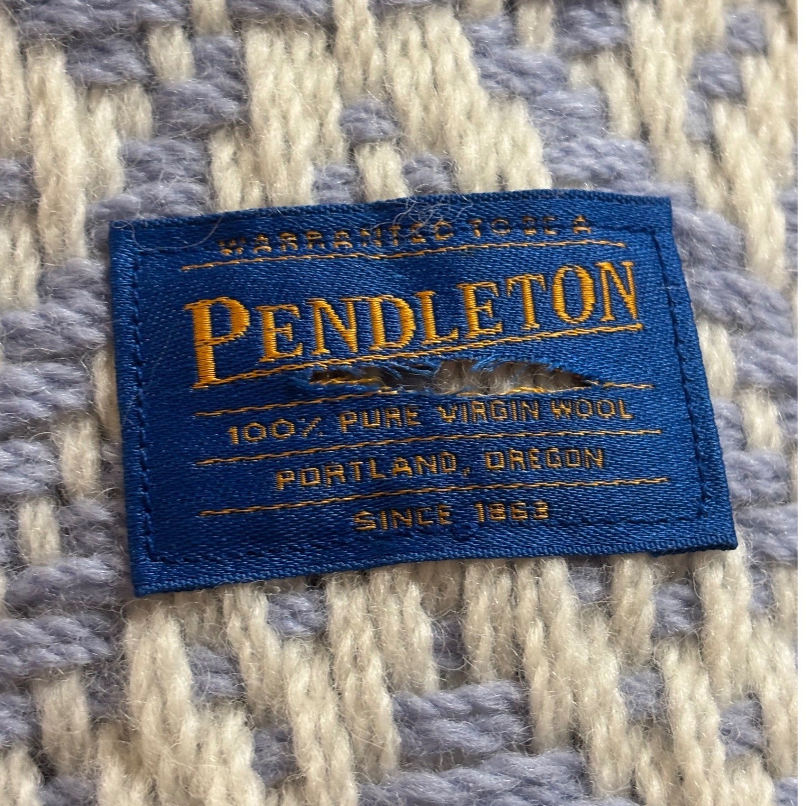 Pendleton Vintage Wool Throw Blanket 66x57 Blue Diamond Geometric Fringe USA gallery