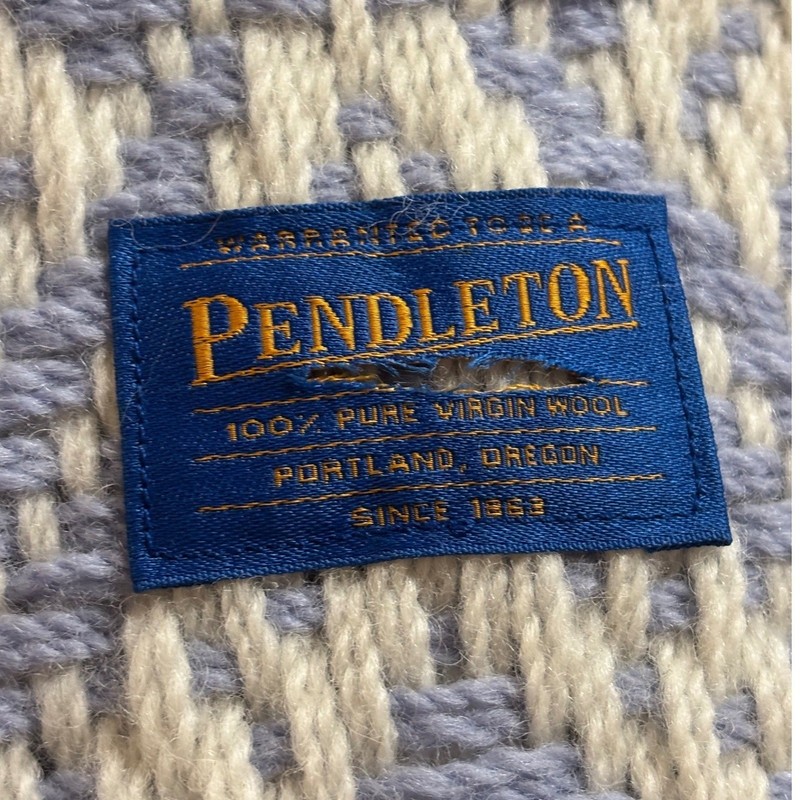 Pendleton Vintage Wool Throw Blanket 66x57 Blue Diamond Geometric Fringe USA gallery