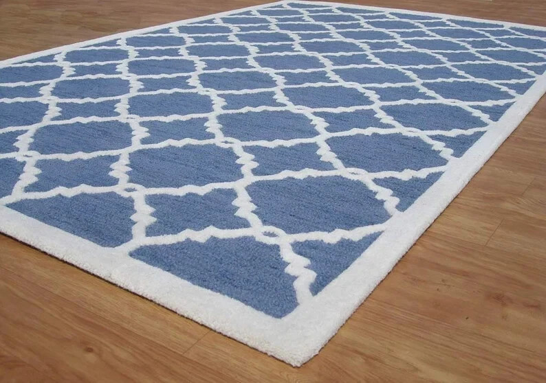 Modern Blue Loop & Cut Pile Hand Tufted 100% Woolen Handmade Area Rug/Carpet gallery