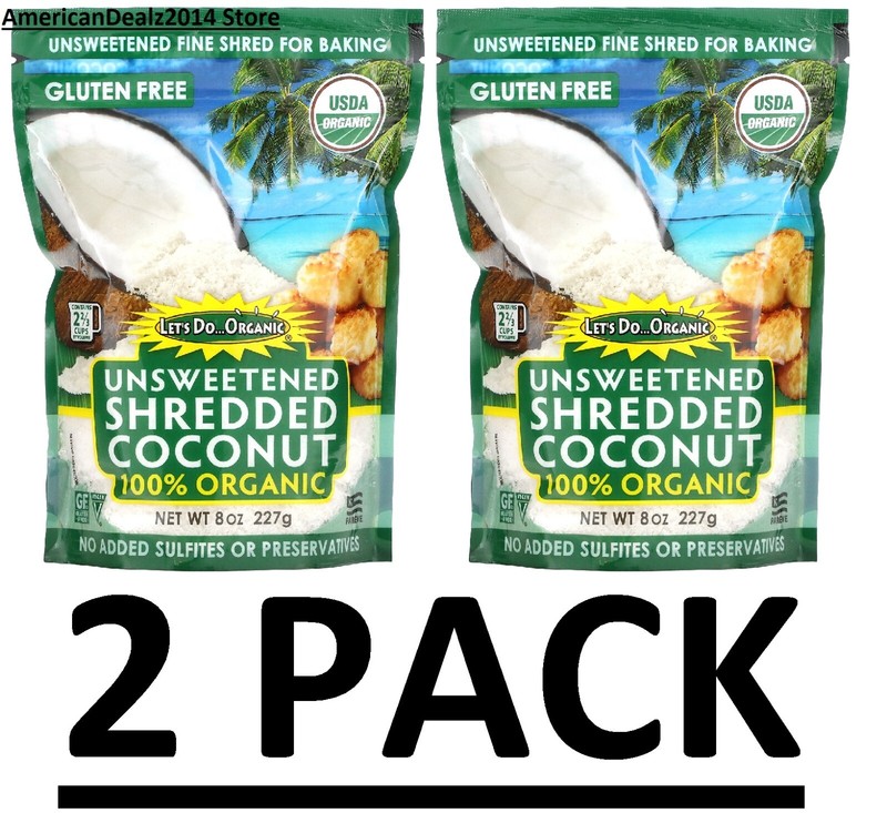 2 PACK - Let's Do Organic Unsweetened Shredded Coconut 8 oz EXP: 03/2025 gallery