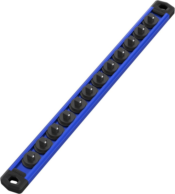 WORKPRO MultiColor 1/4'' Dr Magnetic Socket Organizer Aluminum Alloy Socket Rail gallery