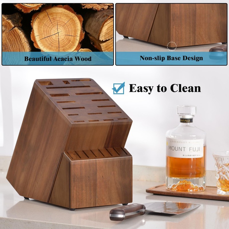 Knife Block without Knives, Large Knife Holder- 25 Slots Acacia Wood gallery