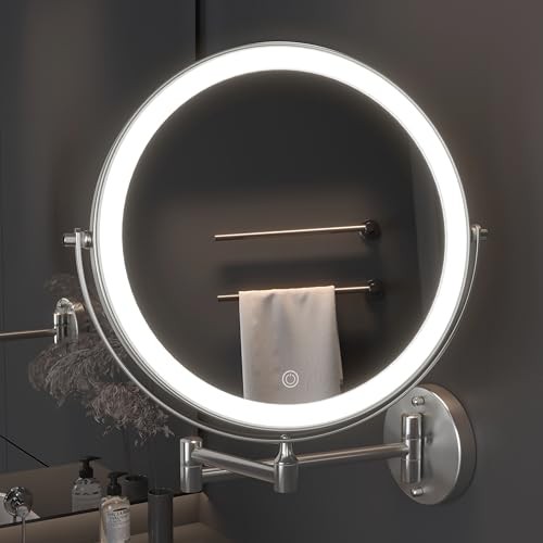10-Inch Wall Mounted Makeup Mirror with Magnification, 10"L x 10"W Nickel gallery