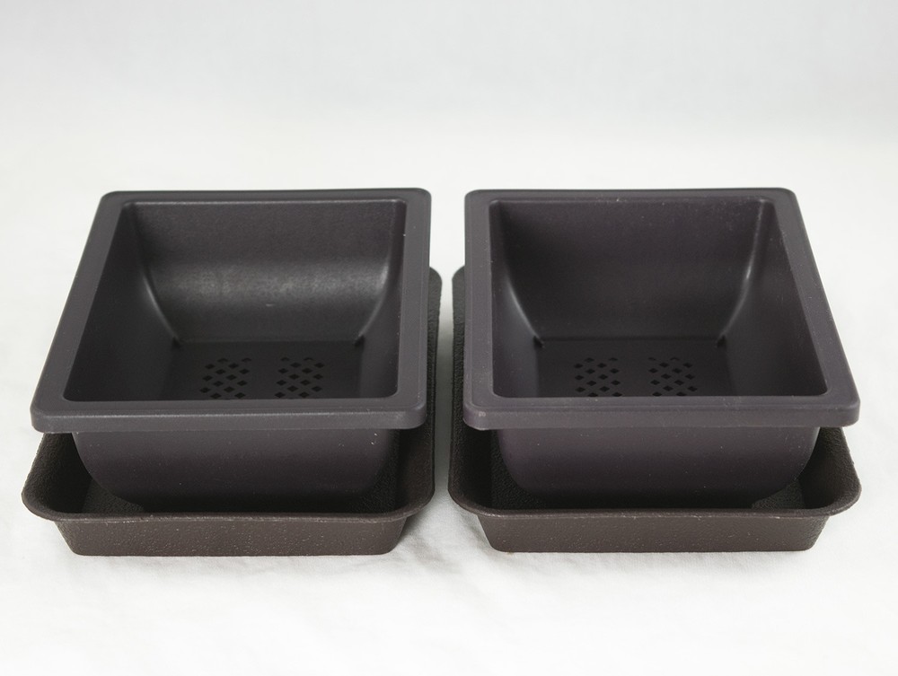 2 Sets Rectangular Plastic Bonsai training Pots + Trays - 6.25"x 4.75"x 2"
