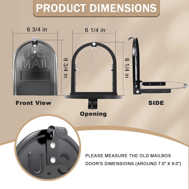Mailbox Door Replacement, 6 1/4" (W) x 8 1/4" (H) Black Metal Snap-in Repair Kit gallery