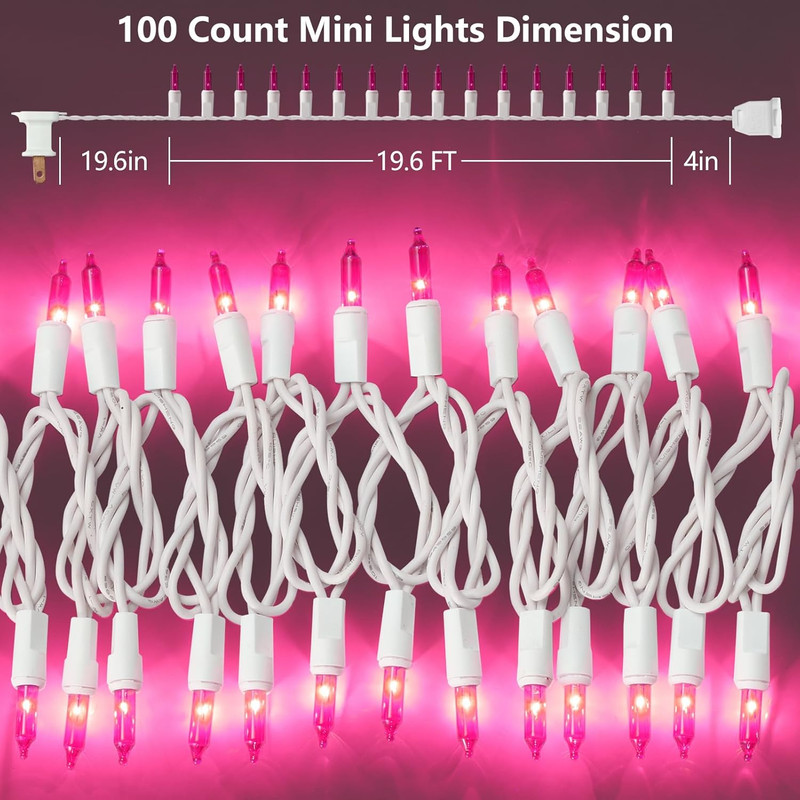 100 Count Mini Pink Lights String, 21Ft Christmas Tree Lights Plug In,Christm... gallery