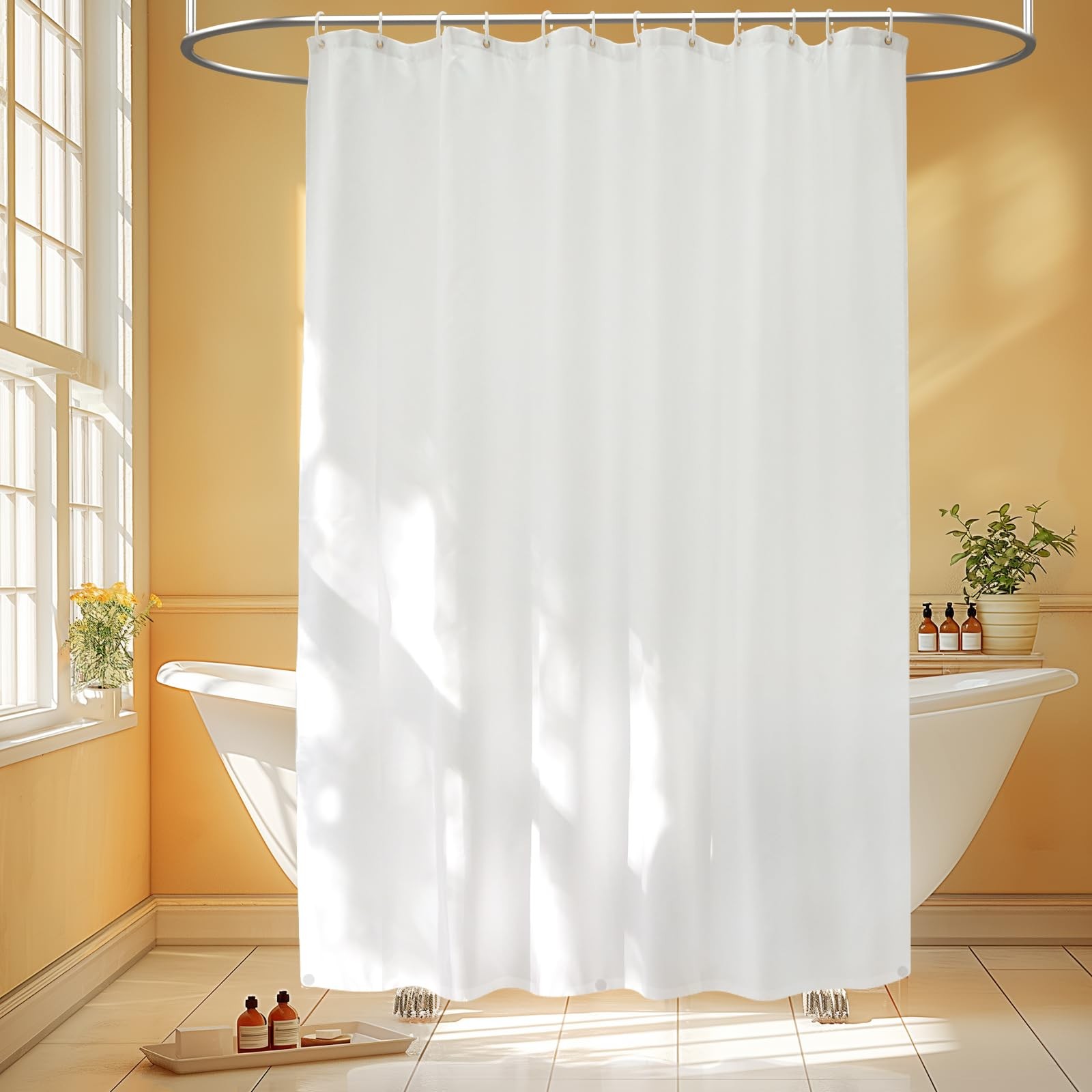 74 Inch Waterproof Fabric Shower Curtain Liner White Weighted Magnets Washable gallery