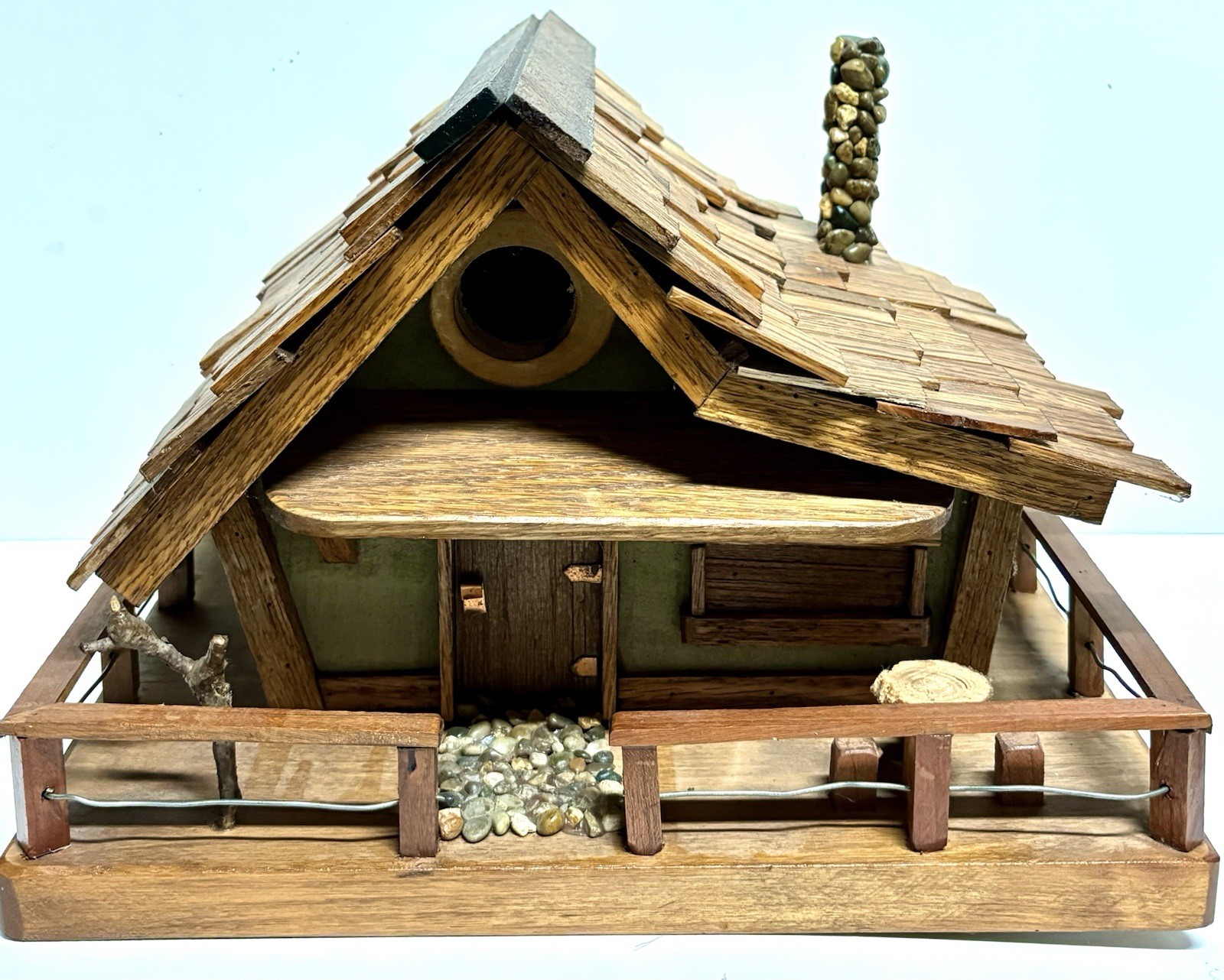 Vintage Handmade Rustic Wooden Bird House Lodge Log Cabin Cottage Shake Roof gallery