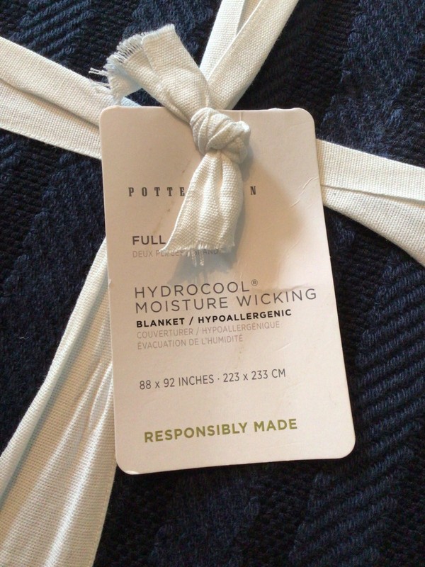 Hydrocool Blanket Full/Queen Cable Stripe Blue Disco Pottery Barn All Season NWT gallery