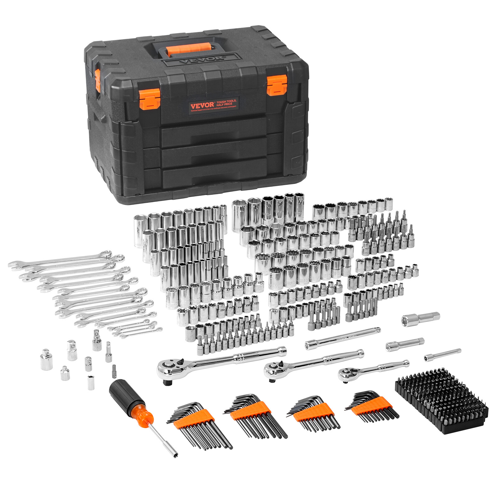VEVOR Mechanics Tool Set and Socket Set 1/4in 3/8in 1/2 in Drive Sockets 450Pcs gallery
