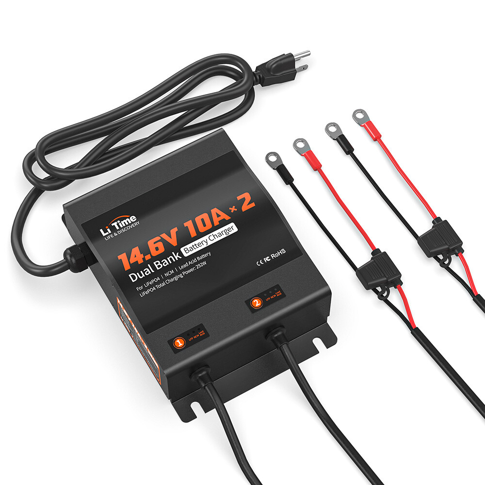 LiTime 2 Bank 12V(14.6V) 10A Smart Battery Charger for LiFePO4 Lithium Lead Acid gallery