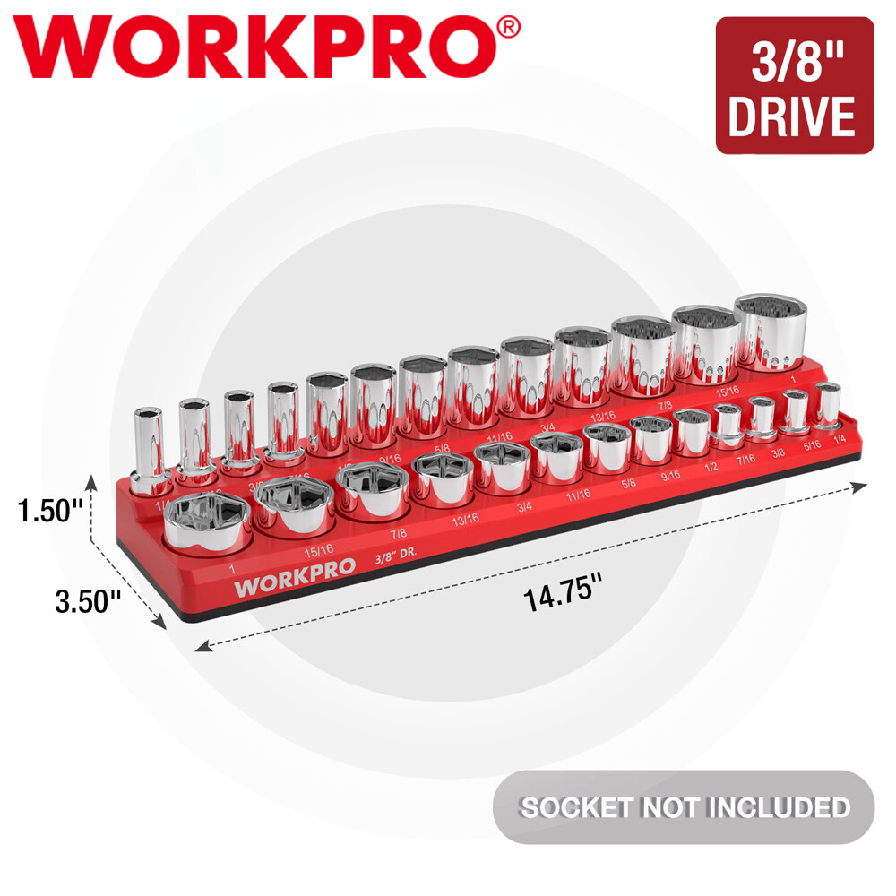 WORKPRO 3/8-Inch Magnetic Socket Organizer SAE Holds 26PCS Standard Deep Sockets gallery