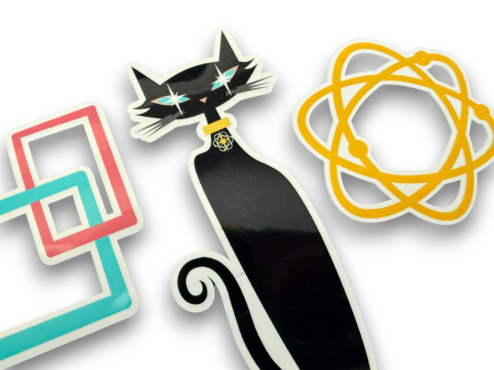 Retro Atomic Mid Century Symbol Vinyl Stickers Starburst Atom Black Cat gallery